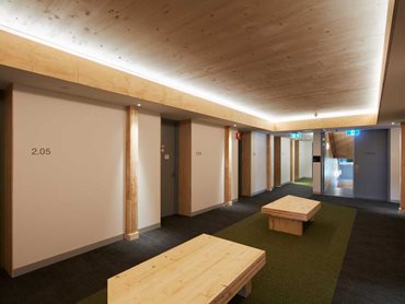 Gillies Hall features a cross-laminated timber (CLT) construction