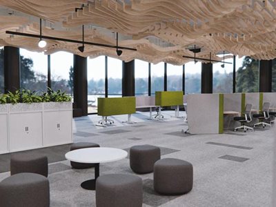 Commercial office interior with customised office pods