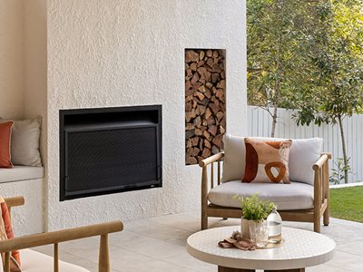 Haus Collective Outdoor Fireplace Gas Front Pink Wall