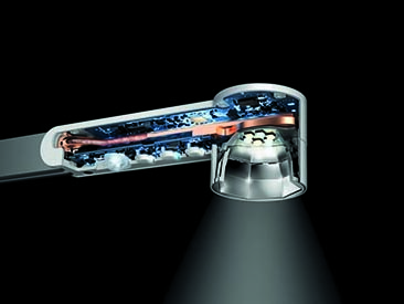 Detailed product image of Dyson Task Light tech optical head cutaway heat pipe with light on