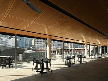 The wet-sealed natural timber veneer SUPACOUSTIC panel solved the creative challenges of the design team