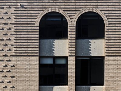 commercial building petruding grey bricks