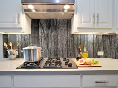 DecoSplash Black and White Forest Image Residential Kitchen Interior