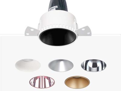 Detailed Product Shot of Trimless Downlights in Different Colourways 