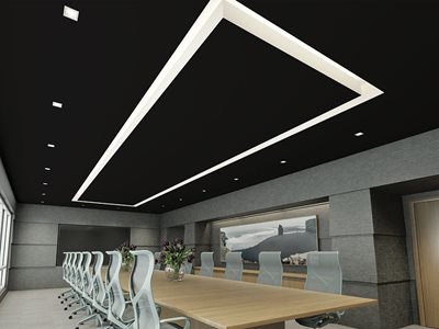 Knauf Boardroom Interior Featuring Acoustic Plasterboard Ceiling System