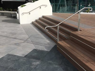 Outdure decking system on outdoor stairs