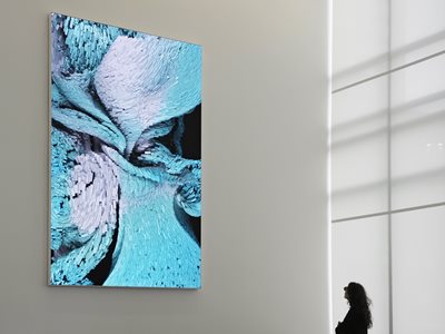 Refik Anadol Wind of Boston artwork displayed digitally on LED screen