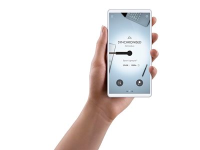 Dyson CSYS task light app hand interface holding smartphone