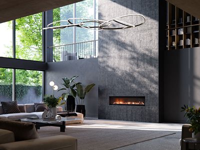 Real Flame High Ceiling Livingroom