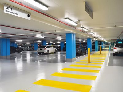 Internal car park with bright light reflective systems 