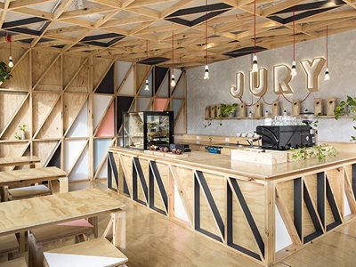 Ecoply Structural Square Edge Plywood Cafe Interior