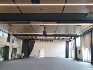 Multipurpose hall - the ceiling has been lined with SUPACOUSTIC perforated panels finished in SUPAFINISH Tasmanian Oak laminate