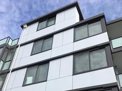 Detailed building exterior with performance coating