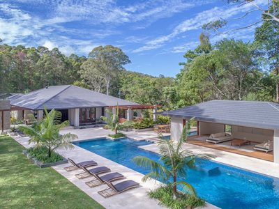 Aerial view of resort centre with concrete roof tiles  