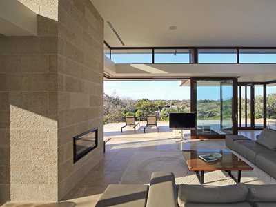 Rhodes Architectural Peninsula Amande Limestone Chimney Feature Livingroom Interior