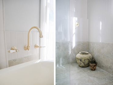 The bath sits as a centrepiece of the sanctuary with the frameless shower screen allowing seamless flow