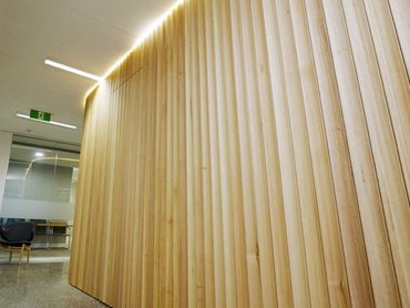 The Shape Group chose the ‘Shade’ profile in Tasmanian Oak for the curved feature wall