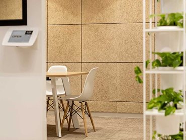 Troldtekt Ultrafine Natural panels were cut into 600 x 600mm sections with a 5mm bevel installed using a 10mm express joint 
