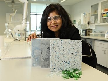 Veena with glass waste ceramic tiles