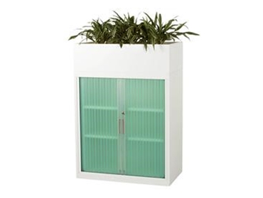 Tambour Door Cabinets for easily storing office supplies by Davell Products l jpg