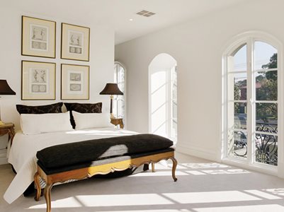 Bedroom interior with insulated glass windows