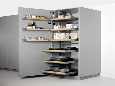 Nover Peka Smart Fittings And Accessories Grey Pantry Drawers Open