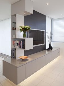 Living room interior with custom tv cabinet