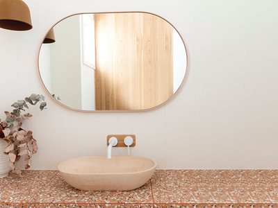 Bathroom Interior Timber Sink Mirror