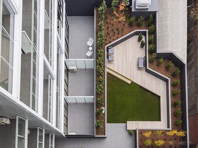 Aerial commercial building image with composite decking