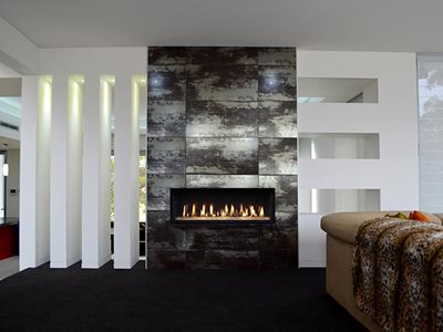 Lopi premium linear gas fireplace in residential interior