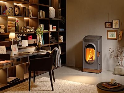 Austrian design fireplace in living room setting