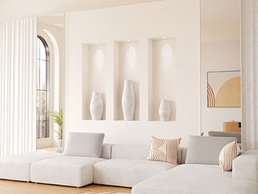 Three distinct wall niches created with the FastCap to meet the depth required to host ornamental vases