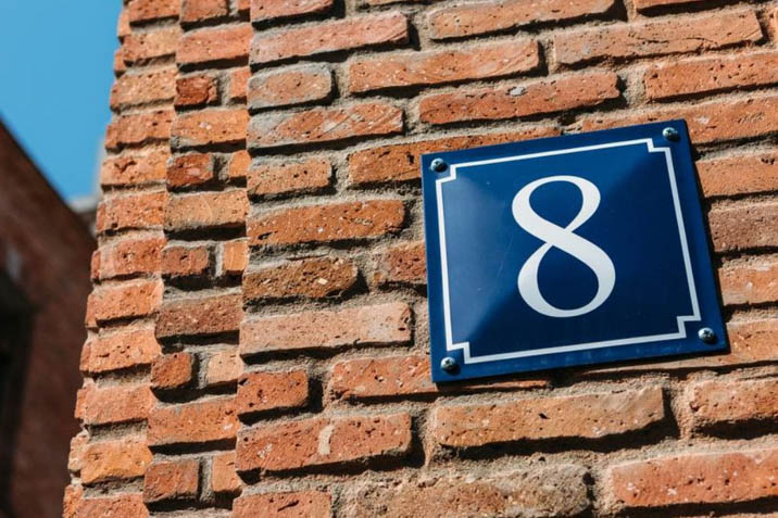 number 8 eight outdoor address marker buy online design ideas blue and white sign on brick wall