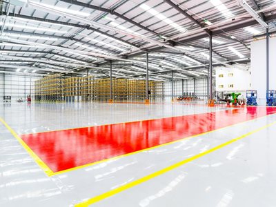 Resin commercial flooring in factory setting