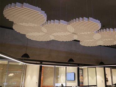 This unique free-hanging ceiling system removes the need for generic grids and tiles 