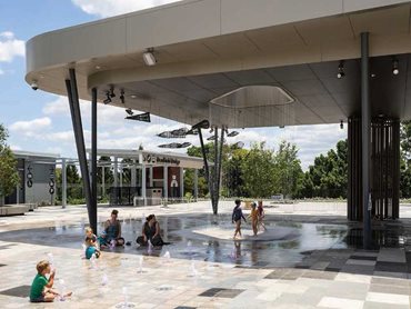 The Library opens onto Tulmur Place where there are water features for interaction