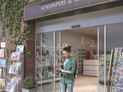 Assa Abloy ADS slim Newsagent Exterior With Sliding Doors