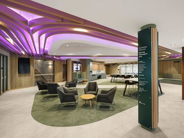 The SAS500 system is a popular choice for designers looking for a visually engaging alternative to a suspended acoustic ceiling system 