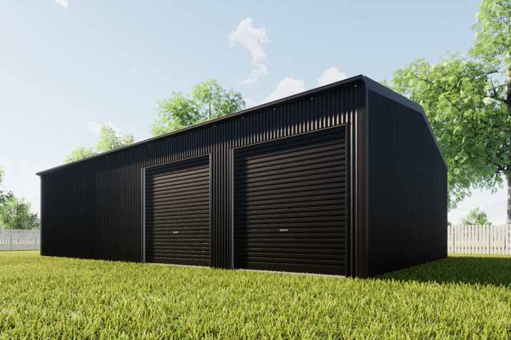 Black aluminium shed cladding outdoors