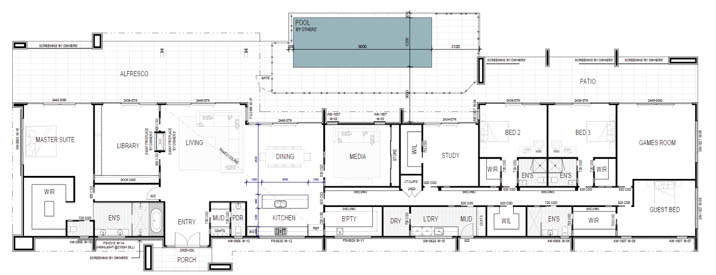 Imagine Kit Homes prefab kit home design long one story 4 bed 5 bath