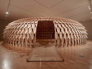 The gallery-scale structure uses timber collected from trees felled or removed during the millennium drought