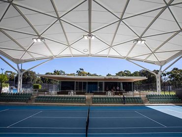 All-weather TensoSport-MAX canopy extends from Bill Cossey Pavilion