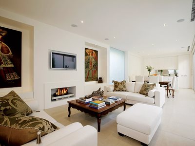 Minimalist Interior with Chrome Fireplace