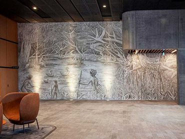 The foyer and collaboration spaces at 32 Smith Street feature beautiful contemporary artworks by Indigenous artists 