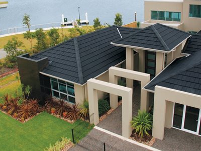 Aerial view of terracotta roof tiles 