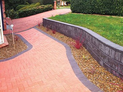 Residential driveway with coloured stone paving