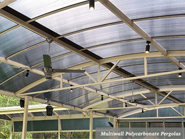 Multiwall polycarbonate lightweight panels in a pergola