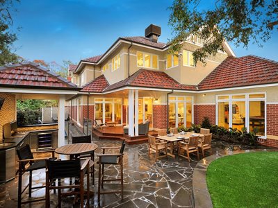 External view of commercial building courtyard with Terracotta roof tiles