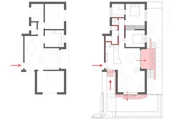 The before and after floor plan of the apartments. Photography by Brigid Arnott. 