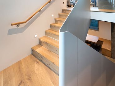 Amendo timber was used as flooring as well as over stairs, walls, ceilings and even doors